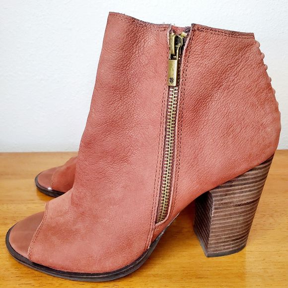 Lucky Brand Lamija Bootie Russet Suede Chunky Open Toe Shoe Casual Spring SZ 10 - Picture 3 of 12